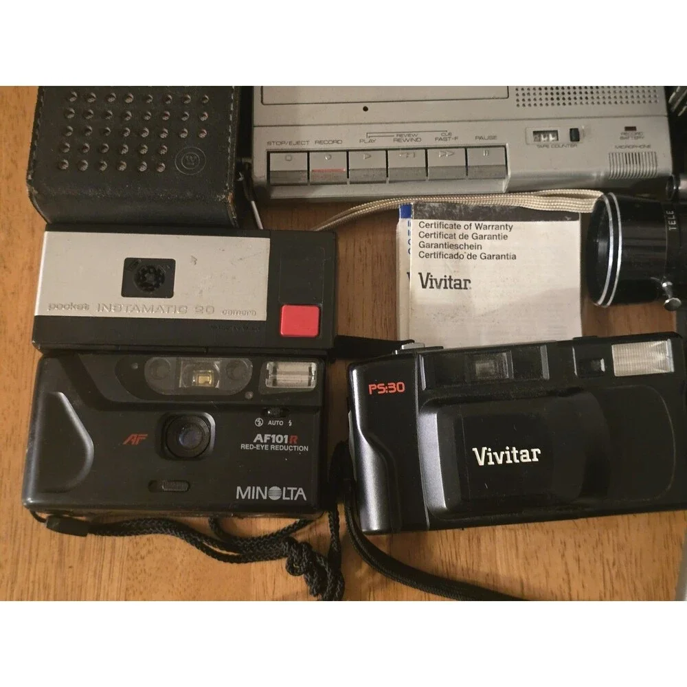 Vintage Electronics Camera Lot Norelco GE Realistic Minolta Polaroid AS-IS Parts